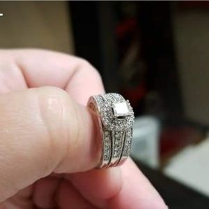 White gold, princess  cut, 3pc wedding set